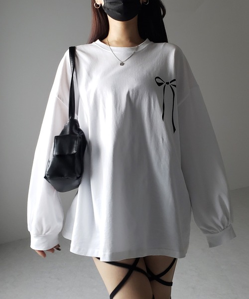 セール】【 3color 】リボンプリントバレエコアビッグTシャツ