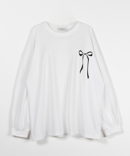 ArgueCulture品格リボンTシャツ ロング丈 3color 】リボンプリントバレエコアビッグTシャツ ／ ribbon