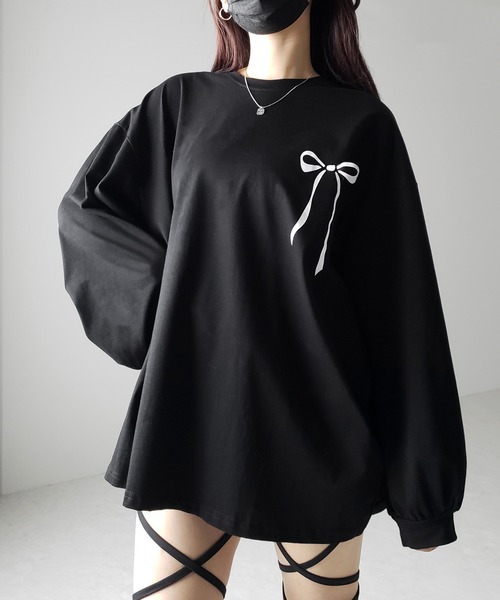 me+em select（ミームセレクト）の「【 ３color 】リボンプリントバレエコアビッグＴシャツ ／ ribbon print ballet core big Tee（Tシャツ/カットソー・レディース・ホワイト/ブラック/グレー・FREE）」の22枚目の写真