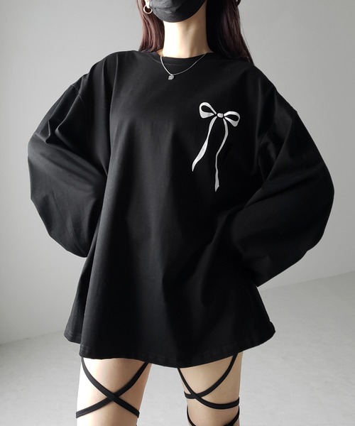 me+em select（ミームセレクト）の「【 ３color 】リボンプリントバレエコアビッグＴシャツ ／ ribbon print ballet core big Tee（Tシャツ/カットソー・レディース・ホワイト/ブラック/グレー・FREE）」の20枚目の写真