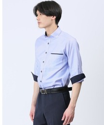 m.f.editorial | エムエフエディトリアルメンズ/m.f.editorial:MEN 綿オックスメランジ ワイドカラー7分袖シャツ(シャツ/ブラウス)