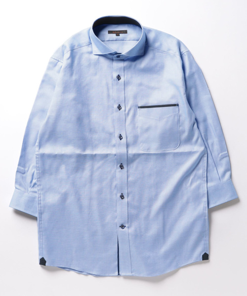 m.f.editorial(エムエフエディトリアル)の「【綿100% オックス】m.f.エディトリアル メンズ メランジ ワイドカラー7分袖シャツ(シャツ/ブラウス・メンズ・サックスブルー・LARGE/MEDIUM)」の3枚目の写真