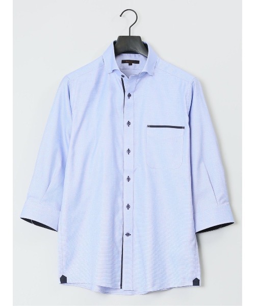 m.f.editorial(エムエフエディトリアル)の「【綿100% オックス】m.f.エディトリアル メンズ メランジ ワイドカラー7分袖シャツ(シャツ/ブラウス・メンズ・サックスブルー・LARGE/MEDIUM)」の4枚目の写真