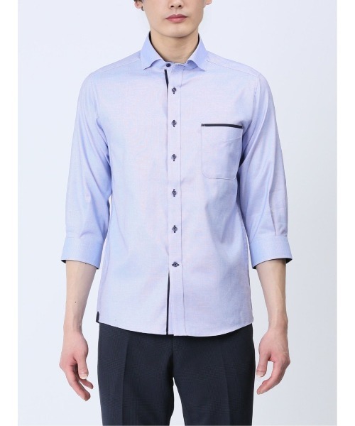 m.f.editorial(エムエフエディトリアル)の「【綿100% オックス】m.f.エディトリアル メンズ メランジ ワイドカラー7分袖シャツ(シャツ/ブラウス・メンズ・サックスブルー・LARGE/MEDIUM)」の9枚目の写真