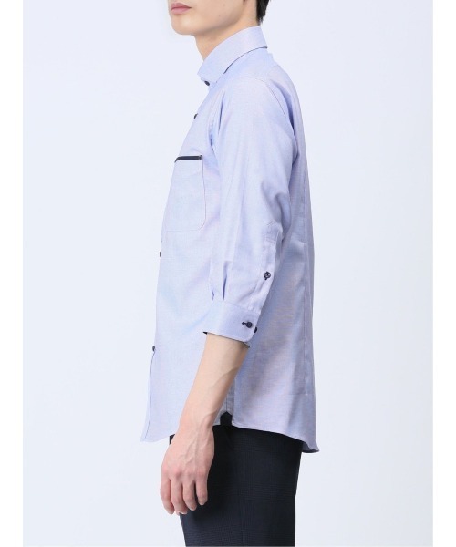 m.f.editorial(エムエフエディトリアル)の「【綿100% オックス】m.f.エディトリアル メンズ メランジ ワイドカラー7分袖シャツ(シャツ/ブラウス・メンズ・サックスブルー・LARGE/MEDIUM)」の10枚目の写真