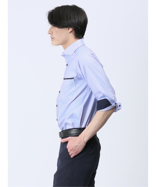 m.f.editorial(エムエフエディトリアル)の「【綿100% オックス】m.f.エディトリアル メンズ メランジ ワイドカラー7分袖シャツ(シャツ/ブラウス・メンズ・サックスブルー・LARGE/MEDIUM)」の15枚目の写真