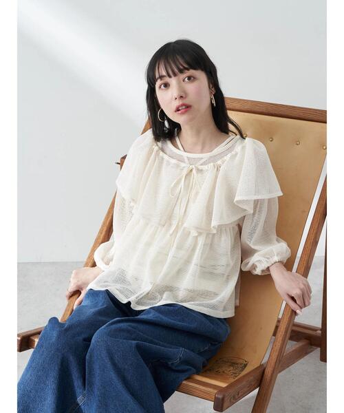 earth music&ecology(アースミュージックアンドエコロジー)の「マルチwayカラーメッシュブラウス(シャツ/ブラウス・レディース・アイボリー/ブラック/ライトブルー・FREE)」の6枚目の写真