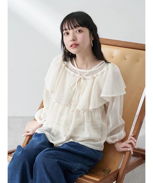 earth music&ecology(アースミュージックアンドエコロジー)の「マルチwayカラーメッシュブラウス(シャツ/ブラウス・レディース・アイボリー/ブラック/ライトブルー・FREE)」の9枚目の写真