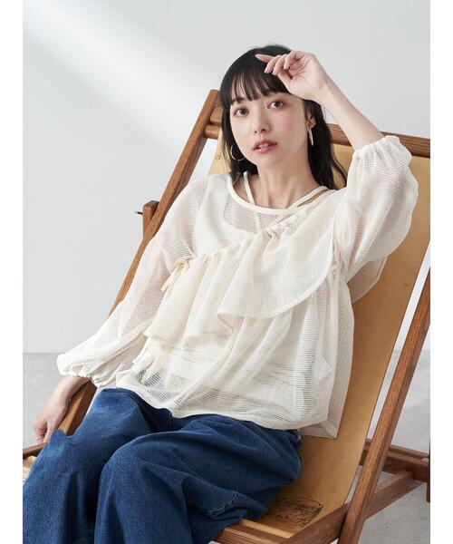 earth music&ecology(アースミュージックアンドエコロジー)の「マルチwayカラーメッシュブラウス(シャツ/ブラウス・レディース・アイボリー/ブラック/ライトブルー・FREE)」の10枚目の写真