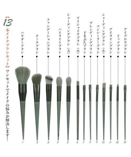 Miniministore(ミニミニストア)の「メイクブラシ13本セット 収納ポーチ付き(メイクブラシ・レディース・ライトピンク/ライトイエロー/ライトブルー/グリーン/ピンク/ラベンダー・FREE)」の9枚目の写真