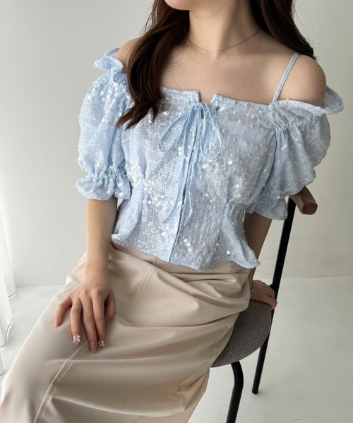 one after another NICE CLAUP(ワンアフターアナザーナイスクラップ)の「オフショルブラウス【WEB限定アイテム】(シャツ/ブラウス・レディース・ブラック/アイボリー/サックスブルー/オフホワイト・FREE)」の16枚目の写真