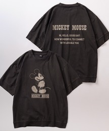 【Disney/ディズニー】ミッキーマウスBIGイラスト&バックメッセージプリントデザイン ヴィンテージテイスト クルーネックTシャツ/半袖Tシャツ