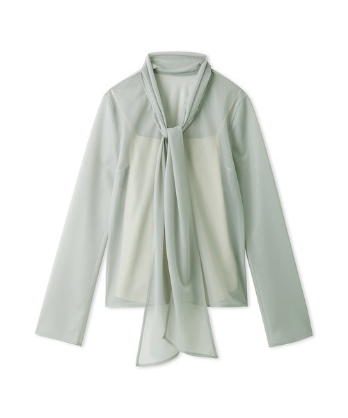 SNIDEL（スナイデル）の「トリコットシアーボウタイプルオーバー（Tシャツ/カットソー・レディース・ベージュ/ミント/アイボリー・FREE）」の3枚目の写真