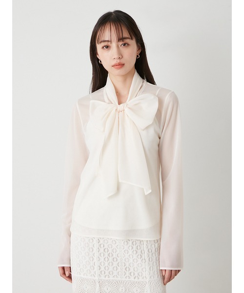 SNIDEL（スナイデル）の「トリコットシアーボウタイプルオーバー（Tシャツ/カットソー・レディース・ベージュ/ミント/アイボリー・FREE）」の4枚目の写真