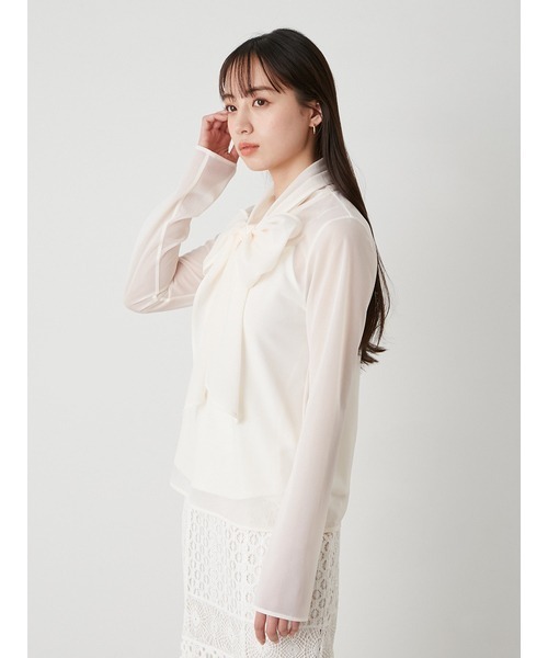 SNIDEL（スナイデル）の「トリコットシアーボウタイプルオーバー（Tシャツ/カットソー・レディース・ベージュ/ミント/アイボリー・FREE）」の6枚目の写真