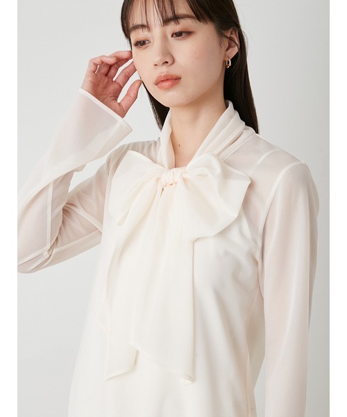 SNIDEL（スナイデル）の「トリコットシアーボウタイプルオーバー（Tシャツ/カットソー・レディース・ベージュ/ミント/アイボリー・FREE）」の7枚目の写真