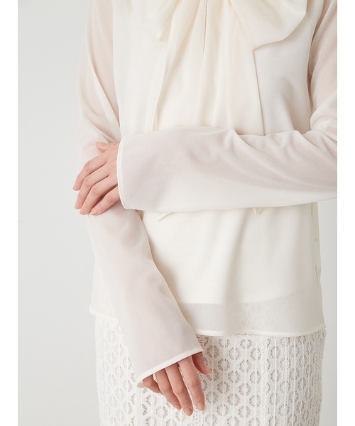 SNIDEL（スナイデル）の「トリコットシアーボウタイプルオーバー（Tシャツ/カットソー・レディース・ベージュ/ミント/アイボリー・FREE）」の8枚目の写真