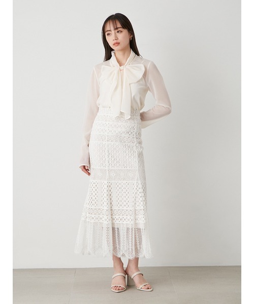 SNIDEL（スナイデル）の「トリコットシアーボウタイプルオーバー（Tシャツ/カットソー・レディース・ベージュ/ミント/アイボリー・FREE）」の10枚目の写真