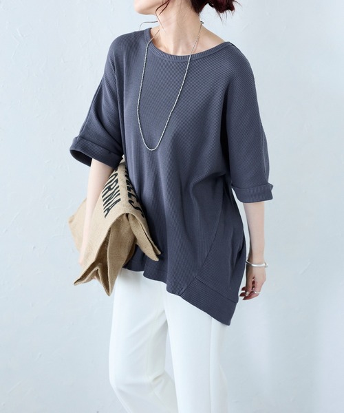 Fizz(フィズ)の「【Fizz/フィズ】 ワッフルドルマンプルオーバー(Tシャツ/カットソー・レディース・ブルー/ブラック/ホワイト・M)」の1枚目の写真