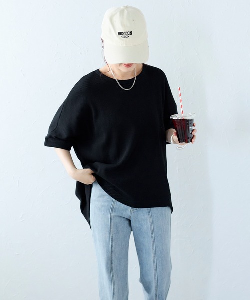 Fizz(フィズ)の「【Fizz/フィズ】 ワッフルドルマンプルオーバー(Tシャツ/カットソー・レディース・ブルー/ブラック/ホワイト・M)」の3枚目の写真