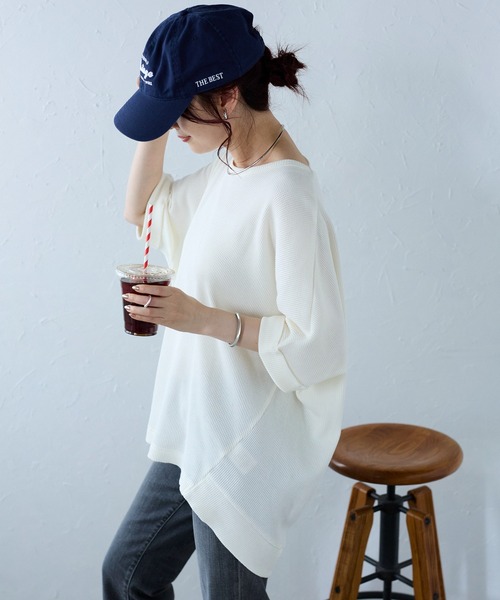 Fizz(フィズ)の「【Fizz/フィズ】 ワッフルドルマンプルオーバー(Tシャツ/カットソー・レディース・ブルー/ブラック/ホワイト・M)」の7枚目の写真