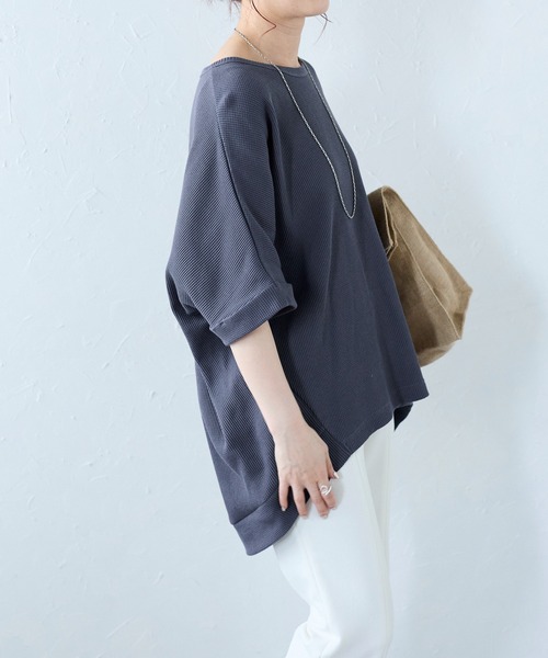 Fizz(フィズ)の「【Fizz/フィズ】 ワッフルドルマンプルオーバー(Tシャツ/カットソー・レディース・ブルー/ブラック/ホワイト・M)」の5枚目の写真