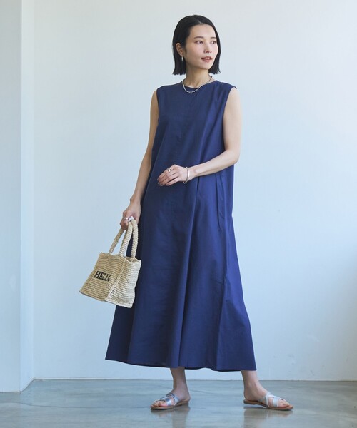 coen（コーエン）の「コットンリネンフレアワンピース（ワンピース・レディース・オレンジ系その他/ブラック/ネイビー・M/L）」の2枚目の写真