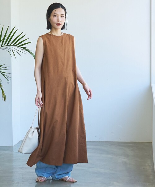 coen（コーエン）の「コットンリネンフレアワンピース（ワンピース・レディース・オレンジ系その他/ブラック/ネイビー・M/L）」の3枚目の写真