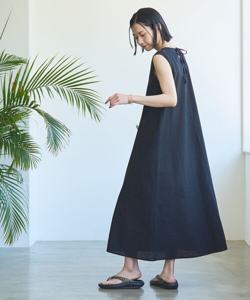coen（コーエン）の「コットンリネンフレアワンピース（ワンピース・レディース・オレンジ系その他/ブラック/ネイビー・M/L）」の9枚目の写真