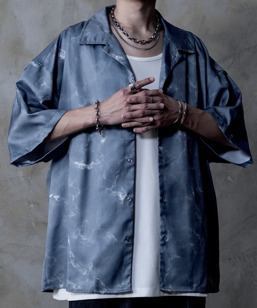 INTER FACTORY(インターファクトリー)の「しの - Marble Open Collar Shirt / マーブル柄オープンカラーシャツ made in INTER FACTORY(シャツ/ブラウス・メンズ・ブラック/ホワイト/チャコールグレー・SMALL/MEDIUM/LARGE)」の3枚目の写真