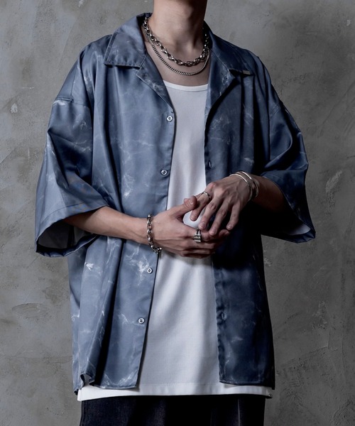 INTER FACTORY(インターファクトリー)の「しの - Marble Open Collar Shirt / マーブル柄オープンカラーシャツ made in INTER FACTORY(シャツ/ブラウス・メンズ・ブラック/ホワイト/チャコールグレー・SMALL/MEDIUM/LARGE)」の14枚目の写真