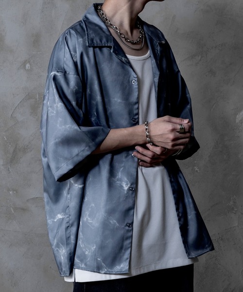 INTER FACTORY(インターファクトリー)の「しの - Marble Open Collar Shirt / マーブル柄オープンカラーシャツ made in INTER FACTORY(シャツ/ブラウス・メンズ・ブラック/ホワイト/チャコールグレー・SMALL/MEDIUM/LARGE)」の15枚目の写真