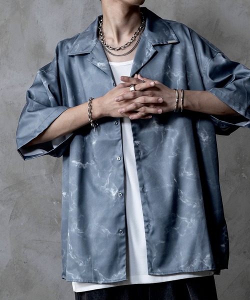 INTER FACTORY(インターファクトリー)の「しの - Marble Open Collar Shirt / マーブル柄オープンカラーシャツ made in INTER FACTORY(シャツ/ブラウス・メンズ・ブラック/ホワイト/チャコールグレー・SMALL/MEDIUM/LARGE)」の16枚目の写真