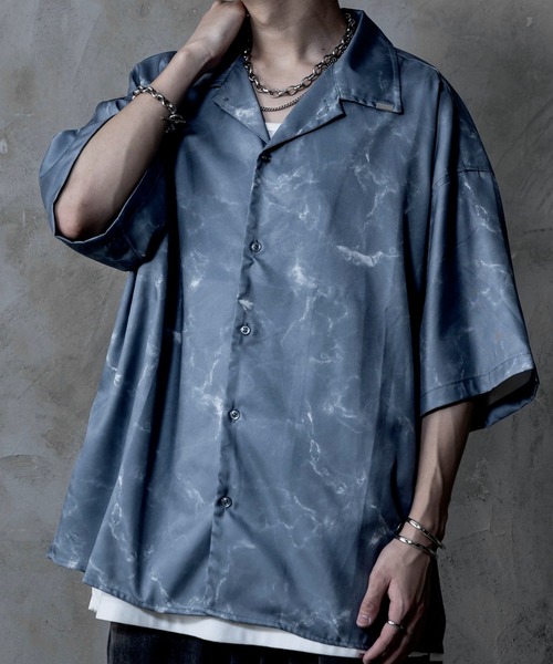 INTER FACTORY(インターファクトリー)の「しの - Marble Open Collar Shirt / マーブル柄オープンカラーシャツ made in INTER FACTORY(シャツ/ブラウス・メンズ・ブラック/ホワイト/チャコールグレー・SMALL/MEDIUM/LARGE)」の18枚目の写真