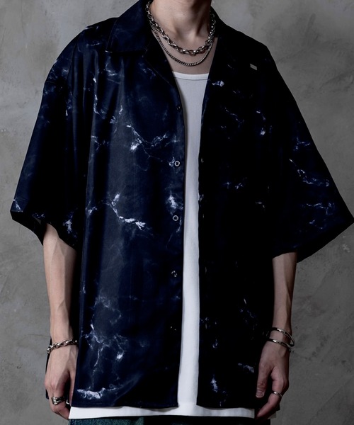 INTER FACTORY(インターファクトリー)の「しの - Marble Open Collar Shirt / マーブル柄オープンカラーシャツ made in INTER FACTORY(シャツ/ブラウス・メンズ・ブラック/ホワイト/チャコールグレー・SMALL/MEDIUM/LARGE)」の9枚目の写真
