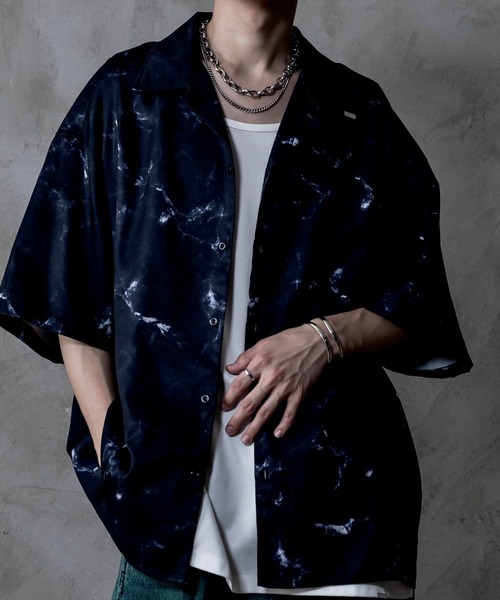 INTER FACTORY(インターファクトリー)の「しの - Marble Open Collar Shirt / マーブル柄オープンカラーシャツ made in INTER FACTORY(シャツ/ブラウス・メンズ・ブラック/ホワイト/チャコールグレー・SMALL/MEDIUM/LARGE)」の10枚目の写真