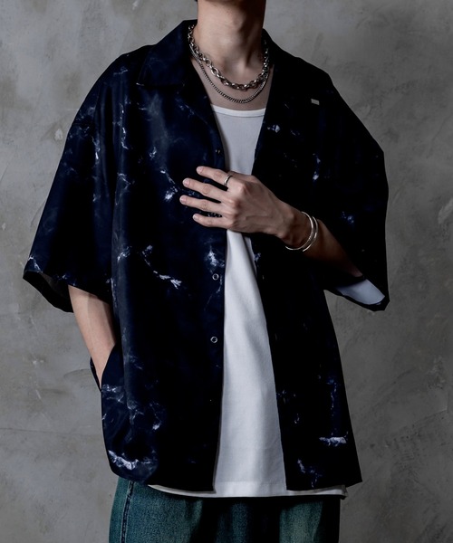 INTER FACTORY(インターファクトリー)の「しの - Marble Open Collar Shirt / マーブル柄オープンカラーシャツ made in INTER FACTORY(シャツ/ブラウス・メンズ・ブラック/ホワイト/チャコールグレー・SMALL/MEDIUM/LARGE)」の12枚目の写真