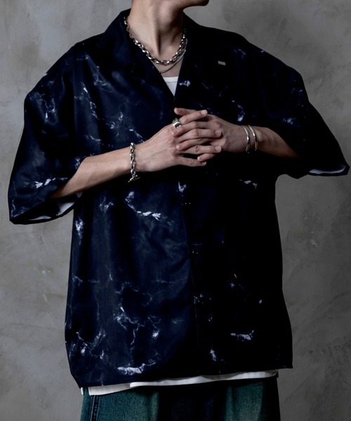 INTER FACTORY(インターファクトリー)の「しの - Marble Open Collar Shirt / マーブル柄オープンカラーシャツ made in INTER FACTORY(シャツ/ブラウス・メンズ・ブラック/ホワイト/チャコールグレー・SMALL/MEDIUM/LARGE)」の13枚目の写真