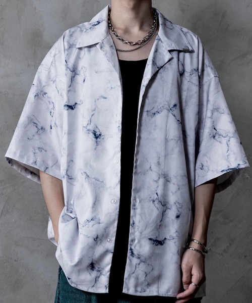 INTER FACTORY(インターファクトリー)の「しの - Marble Open Collar Shirt / マーブル柄オープンカラーシャツ made in INTER FACTORY(シャツ/ブラウス・メンズ・ブラック/ホワイト/チャコールグレー・SMALL/MEDIUM/LARGE)」の6枚目の写真