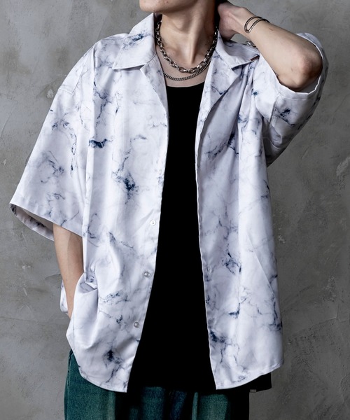 INTER FACTORY(インターファクトリー)の「しの - Marble Open Collar Shirt / マーブル柄オープンカラーシャツ made in INTER FACTORY(シャツ/ブラウス・メンズ・ブラック/ホワイト/チャコールグレー・SMALL/MEDIUM/LARGE)」の7枚目の写真