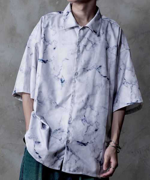 INTER FACTORY(インターファクトリー)の「しの - Marble Open Collar Shirt / マーブル柄オープンカラーシャツ made in INTER FACTORY(シャツ/ブラウス・メンズ・ブラック/ホワイト/チャコールグレー・SMALL/MEDIUM/LARGE)」の5枚目の写真