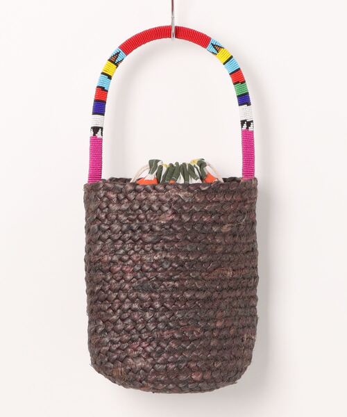 チャイハネ（チャイハネ）の「【チャイハネ】アフリル巾着かごバッグ（かごバッグ・レディース・ブラウン/イエロー・FREE）」の2枚目の写真