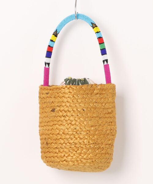 チャイハネ（チャイハネ）の「【チャイハネ】アフリル巾着かごバッグ（かごバッグ・レディース・ブラウン/イエロー・FREE）」の3枚目の写真
