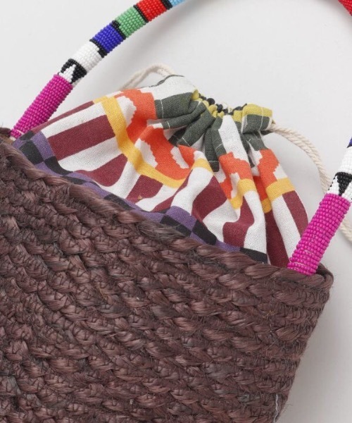 チャイハネ（チャイハネ）の「【チャイハネ】アフリル巾着かごバッグ（かごバッグ・レディース・ブラウン/イエロー・FREE）」の9枚目の写真