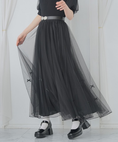 DearMyLoveRose(ディアマイラブローズ)の「チュールリボンロングスカート(スカート・レディース・ホワイト/ベビーピンク/ブルー/ブラック・LL/LARGE/MEDIUM/3L)」の2枚目の写真