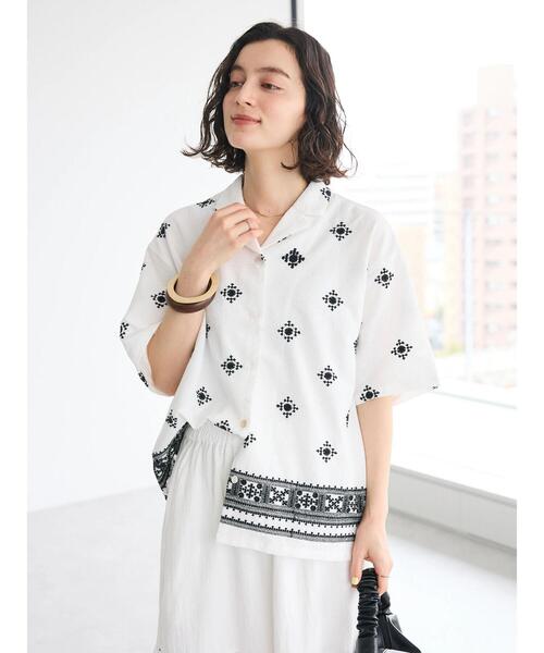 CRAFT STANDARD BOUTIQUE(クラフトスタンダードブティック)の「パネル刺繍開襟シャツ(シャツ/ブラウス・レディース・ブラック/オフホワイト・FREE)」の6枚目の写真
