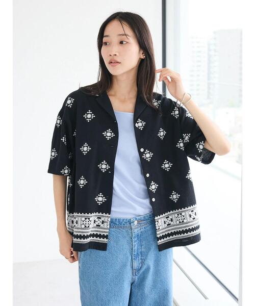 CRAFT STANDARD BOUTIQUE(クラフトスタンダードブティック)の「パネル刺繍開襟シャツ(シャツ/ブラウス・レディース・ブラック/オフホワイト・FREE)」の16枚目の写真
