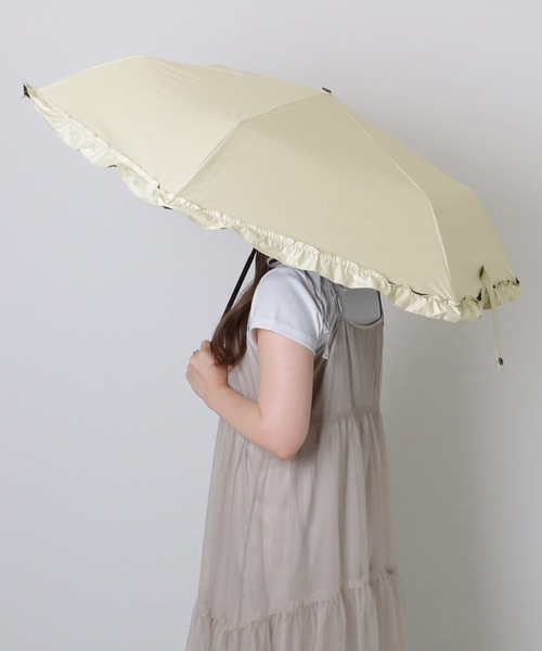 セール】メタリック ハンドル フリル付き 晴雨兼用 折りたたみ傘