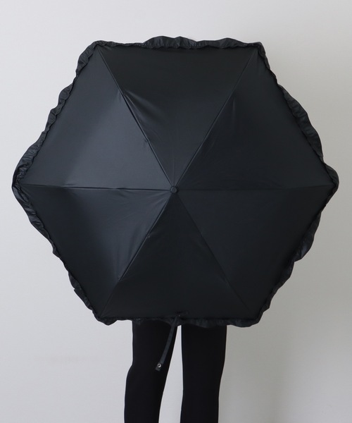 【新品タグ付き】晴雨兼用折りたたみ中傘 フリル 値下げ セール】メタリック ハンドル フリル付き 晴雨兼用 折りたたみ傘