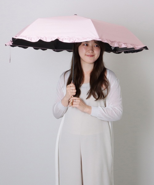 セール】メタリック ハンドル フリル付き 晴雨兼用 折りたたみ傘